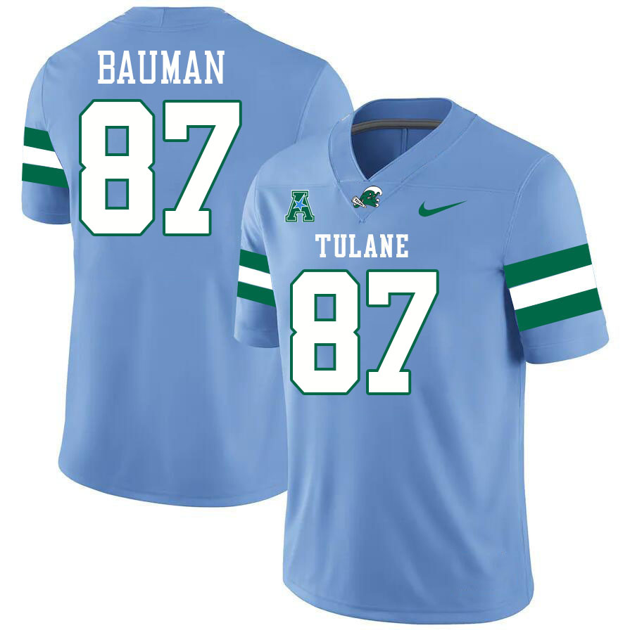 #87 Alex Bauman Tulane Green Wave Jersey College Football Uniforms,Apparels Stitched-Blue